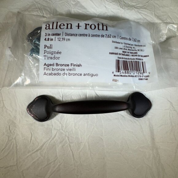 Allen + Roth Aged Bronze Cabinet Pull 3 In Center Drawer Handle  Hardware - Picture 1 of 5